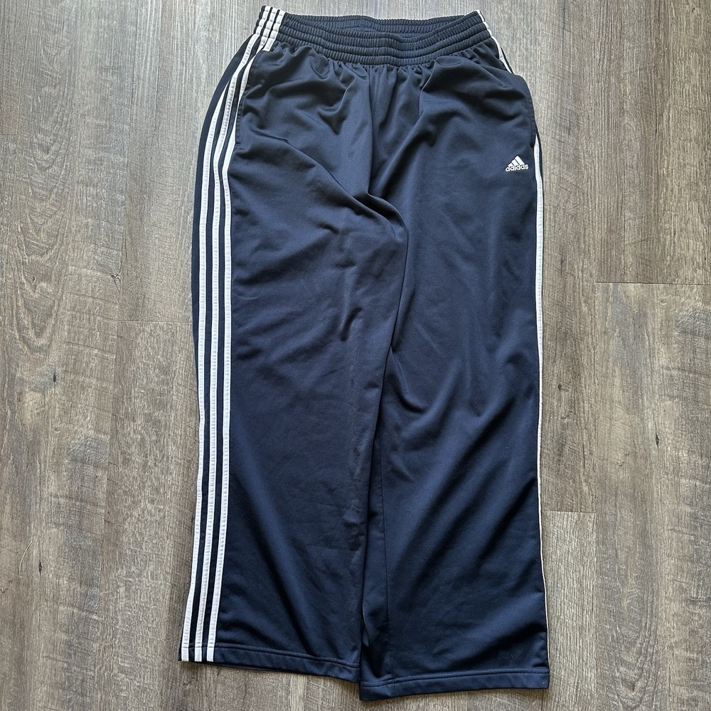 Vintage Adidas Baggy Track Pants Mens Navy Blue Wide Leg EXCELLENT++ 90s Y2K L